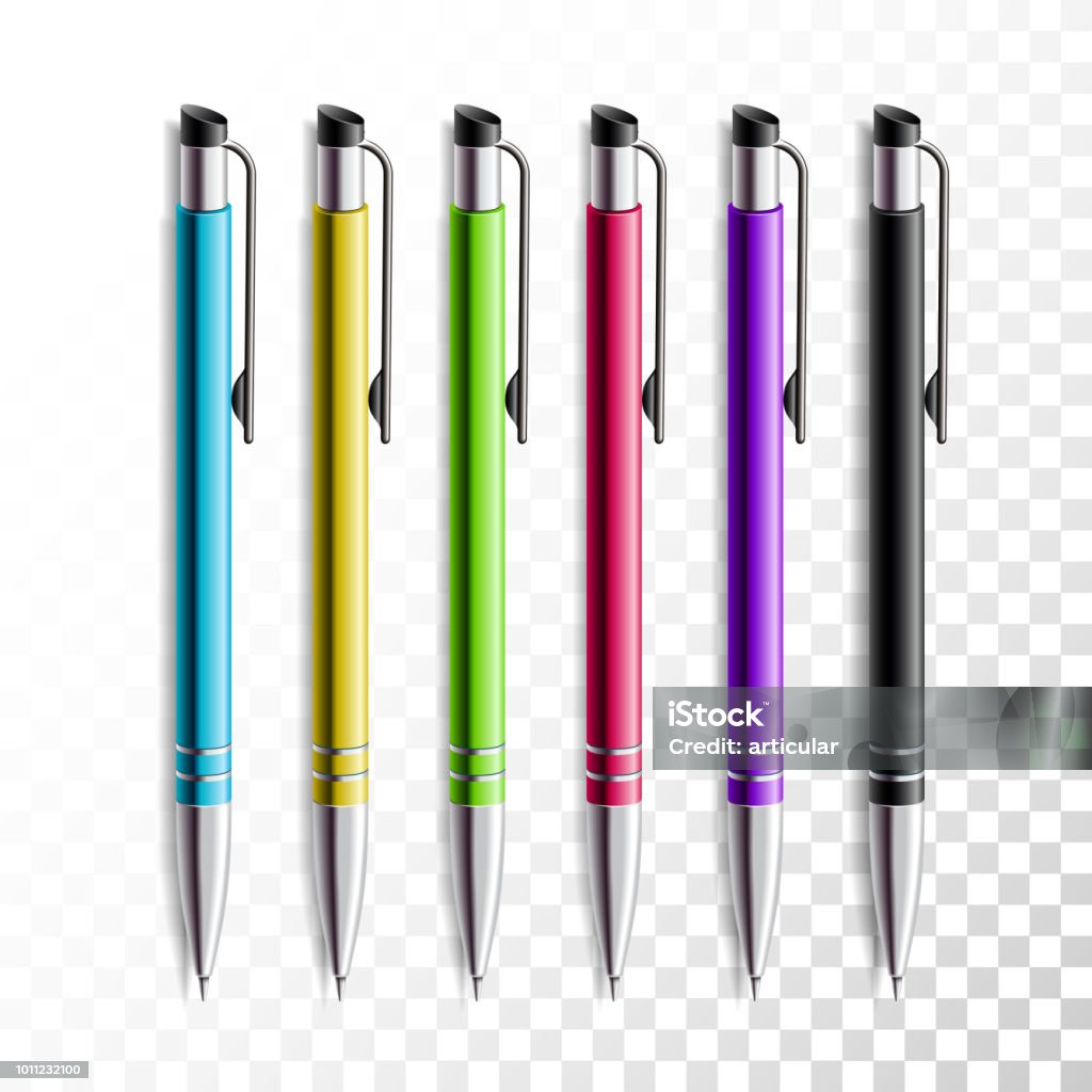 Design Set Of Realistic Colored Pen On Transparent Background School Or  Office Items Colorful Pen Vector Illustration Stock Illustration - Download  Image Now - iStock