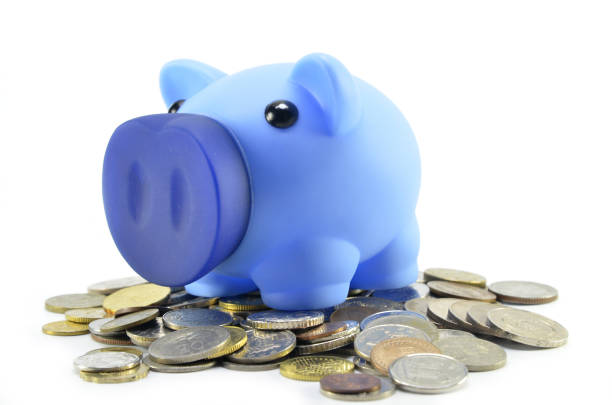 istock Blue piggybank with coins 1011241762