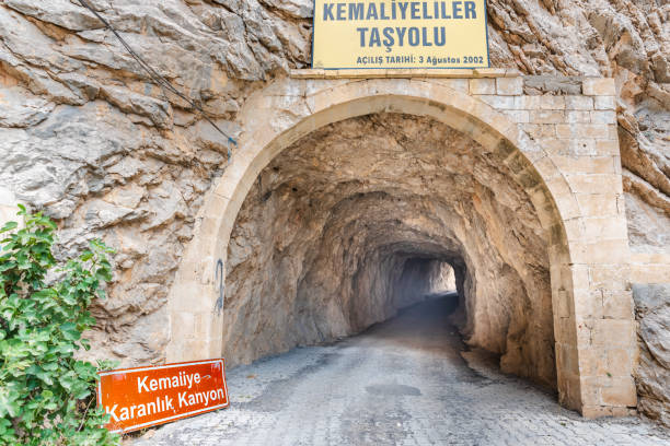 Entrance of Kemaliye Dark Canyon in Town of Kemaliye stock photo