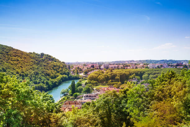 Lovely Besancon landscape with the Doubs River Aerial view of Besancon landscape with the Doubs River in summer doubs photos stock pictures, royalty-free photos & images
