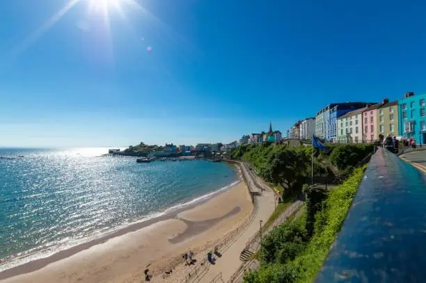 North beach in Tenby in the early morning at high tide