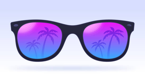 Summer Sunglasses Summer sunglasses palm tree reflection idea. sunglasses stock illustrations
