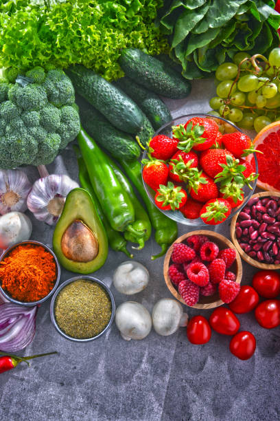 istock Composition with fresh vegetarian grocery products 1011276848