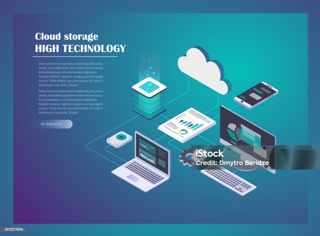 Concept de réseau d’hébergement de nuage - clipart vectoriel de Cloud computing libre de droits