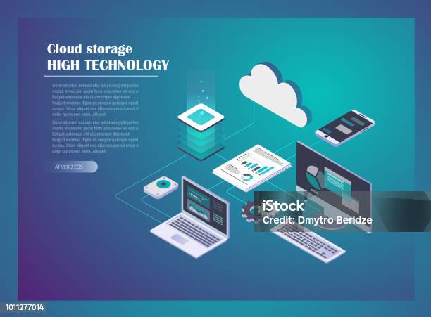 Concept De Réseau Dhébergement De Nuage Vecteurs libres de droits et plus d'images vectorielles de Cloud computing - Cloud computing, Perspective isométrique, Donnée