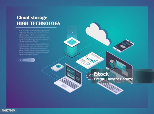 Cloud Hosting Network Concept Stock Illustration - Download Image Now - Cloud Computing, Isometric Projection, Data