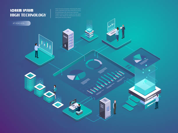 illustrations, cliparts, dessins animés et icônes de démarrage de crypto. numérique du marché monétaire. - computer isometric network server computer icon