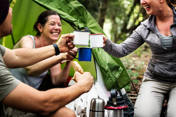 istock Group of friends camping in the forest 1011283918