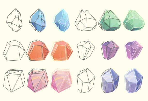 보석 및 다이아몬드, 크리스털의 윤곽 - rock amethyst isolated quartz stock illustrations