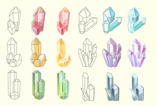 고립 된 빛나는 다이아몬드와 보석 구조 - rock amethyst isolated quartz stock illustrations
