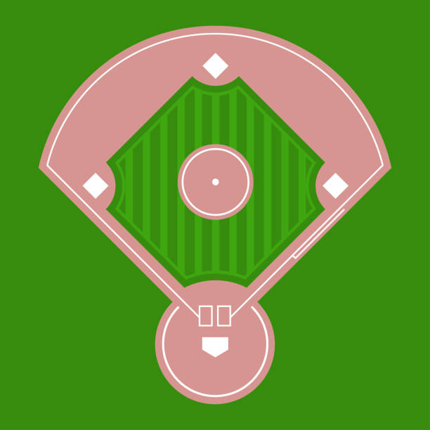 baseball diamond top sichtfeld. flache vektorgrafik. - baseball player baseball outfield stadium stock-grafiken, -clipart, -cartoons und -symbole