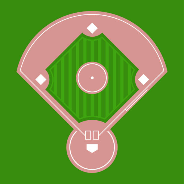 вид на бейсбольное алмазное поле сверху. векторная плоская иллюстрация. - baseballs baseball stadium athlete stock illustrations