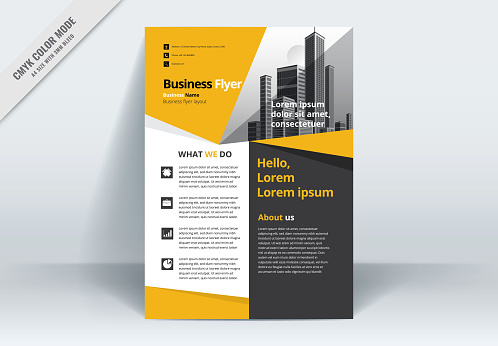 Brochure Flyer Template Layout Background Design. booklet, leaflet, corporate business annual report layout with yellow, gray and white background template a4 size - Vector illustration.