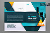 istock Brochure Flyer Template Layout Background Design. booklet, leaflet, corporate business annual report layout with orange, blue, teal geometric and white background template a4 size - Vector illustration. 1011288374