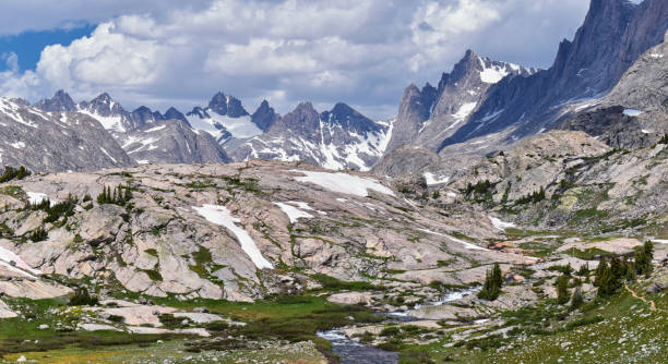 istock Upper and Lower Jean Lake in the Titcomb Basin along the Wind River Range, Rocky Mountains, Wyoming, views from backpacking hiking trail to Titcomb Basin from Elkhart Park Trailhead going past Hobbs, Seneca, and Island Lakes as well as Photographers point 1011288638