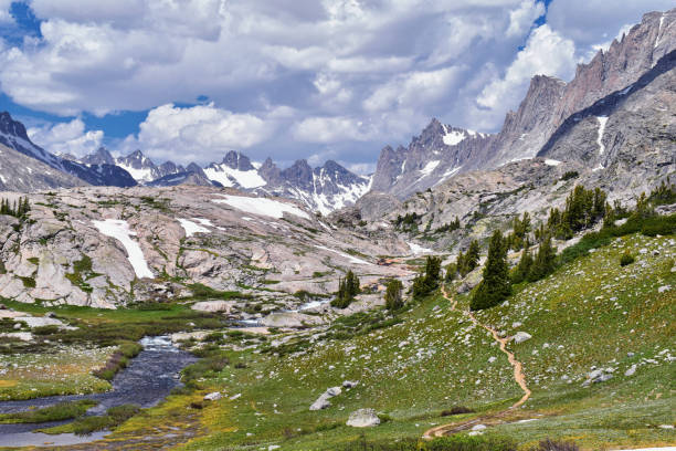 istock Upper and Lower Jean Lake in the Titcomb Basin along the Wind River Range, Rocky Mountains, Wyoming, views from backpacking hiking trail to Titcomb Basin from Elkhart Park Trailhead going past Hobbs, Seneca, and Island Lakes as well as Photographers point 1011292892