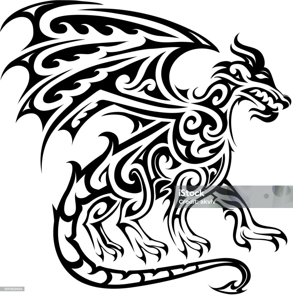 Dragon Tribal Tattoo Stock Illustration - Download Image Now - Abstract,  Animal, Art - iStock