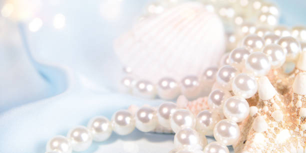 istock Wedding background with pearls and sea shell. Luxury wedding background 1011304176