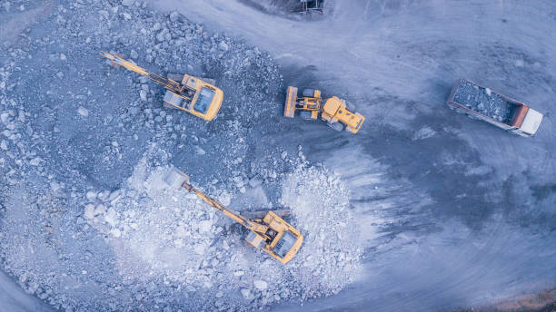 istock Top view  Tracks are working in quarries. 1011316256