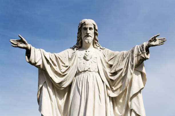 jesus christ with open arms statue, velehrad basilica, czech republic - church greeting welcome sign sign imagens e fotografias de stock