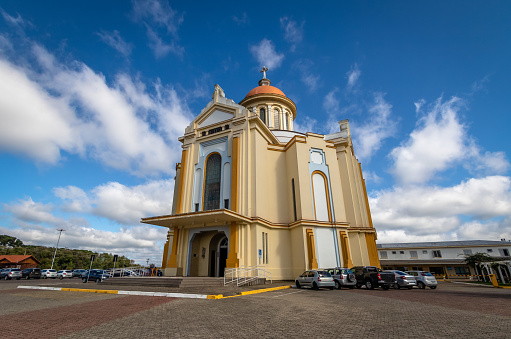 Pomerode, Santa Catarina, Brazil - December 26, 2021: View of an Evangelical Church of the Lutheran Confession in Pomerode city, Santa Catarina state - Brazil