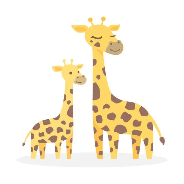 Vector illustration of Two giraffes, Cute cartoon character, vector illustration.