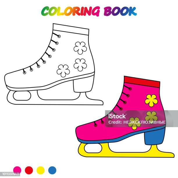 Ice Skates Coloring Page Worksheet Game For Kids Coloring Book Vector Cartoon Illustration Stock Illustration - Download Image Now