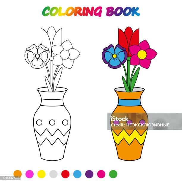 Worksheet Flowers Tulip In Vase Coloring Book Game For Kids Vector Cartoon Illustration Stock Illustration - Download Image Now