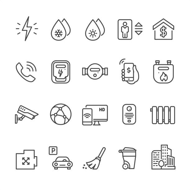 stockillustraties, clipart, cartoons en iconen met home utilities - overzicht vector iconen - energierekening