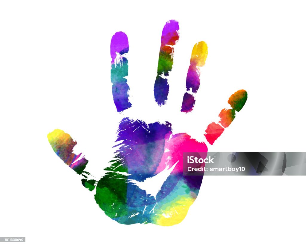 Colorful Hand Print Hand print impression with water color texture Paint stock vector