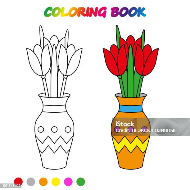 Worksheet Flowers Tulip In Vase Coloring Book Game For Kids Vector Cartoon Illustration Stock Illustration - Download Image Now