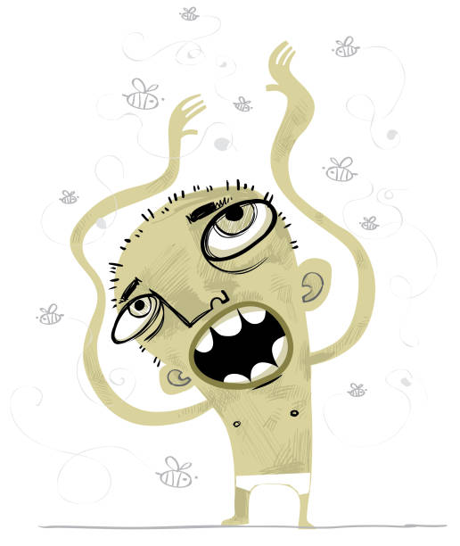 Swatting invisible bees When the invisible bees descend, it is the end. haunted asylum stock illustrations