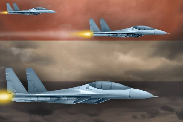 istock Netherlands air forces strike concept. Air planes attack on Netherlands flag background. 3d Illustration 1011354324