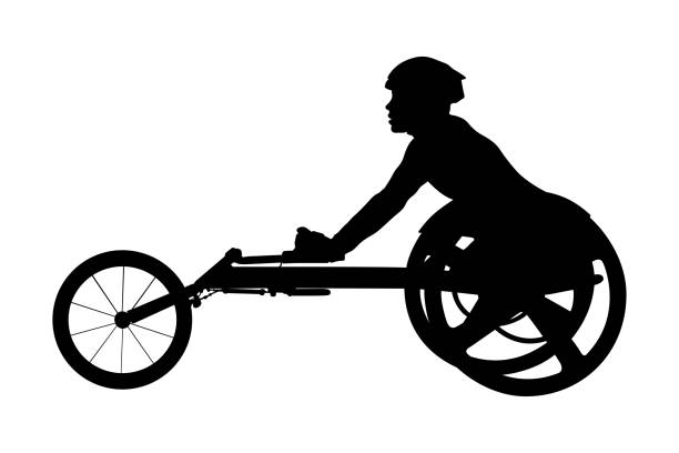 illustrazioni stock, clip art, cartoni animati e icone di tendenza di atleta disabile pilota su sedia a rotelle - track and field athlete