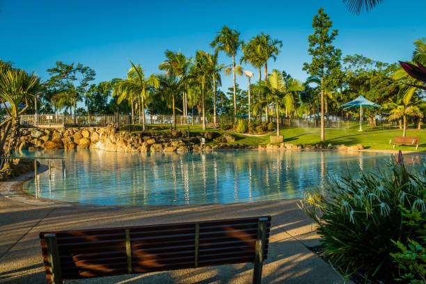 Swimming pool of bluewater lagoon in Mackay, Queensland stock photo