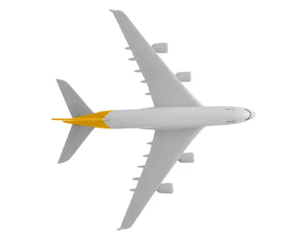 Photo of Airplane with yellow color, Isolated on white background.