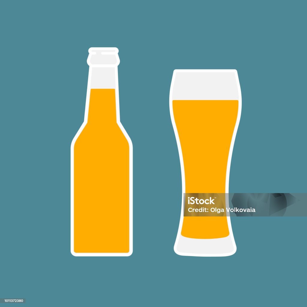 Glass of beer and bottle flat icon. Glass of beer and bottle flat icon. Symbol Template Logo. Vector isolated illustration. Beer Bottle stock vector