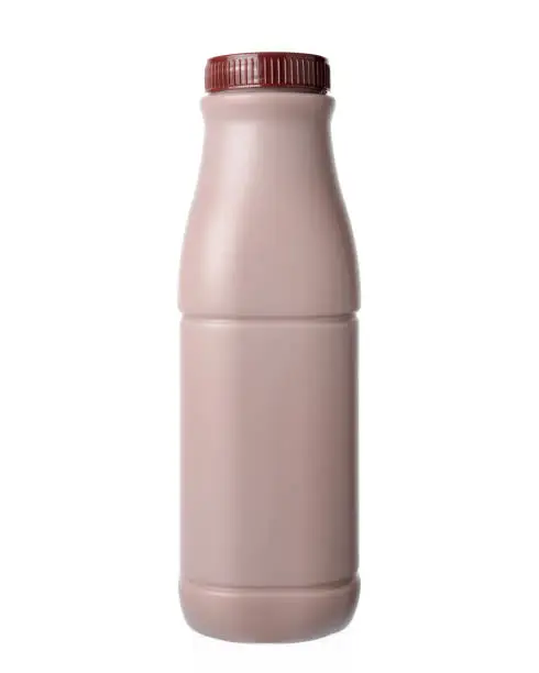 Chocolate milk in bottle., Isolated on a white background.