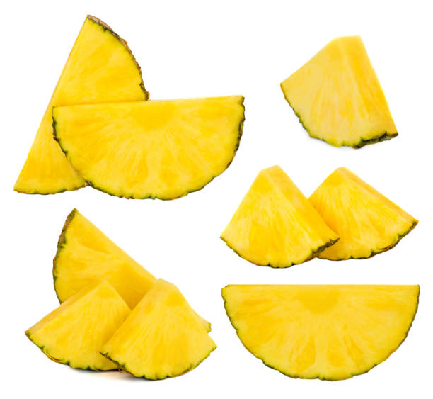istock Pineapples isolated. Fresh sliced Pineapple  collection   isolated on white background. Tropical fruits Set