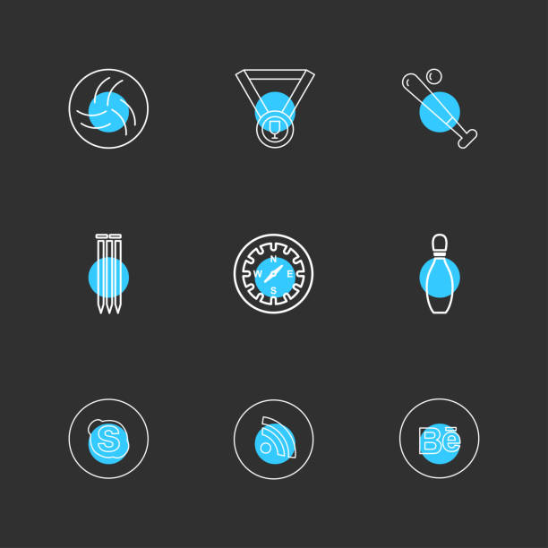 illustrations, cliparts, dessins animés et icônes de médaille, boussole, skype, wifi, behance, sports, jeux, fitness, athlétisme, eps icons set vector - behance