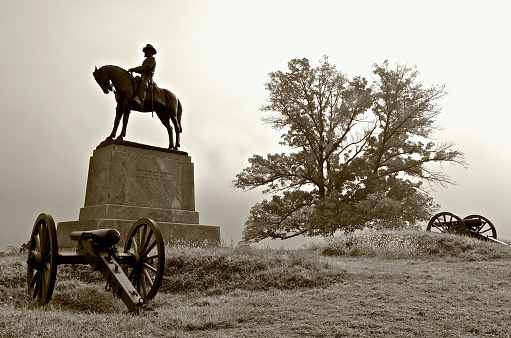 Gettysburg Pennsylvania, USA - October 03, 2012: East Cemetery Hill is the historic location of a memorial to the Union Army Major General Oliver O. Howard overlooking battlefields of the July 1863 engagements during the American Civil War.