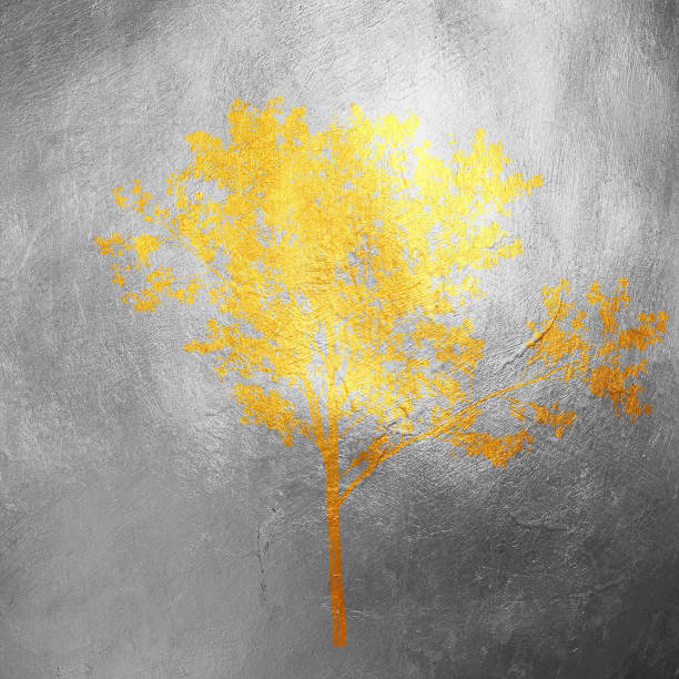 istock Golden tree with leaves isolated on shining silver background. Luxuriant creative abstract. Design element 1011412430