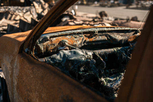 istock Close-up of a burned car wreck. 1011415006