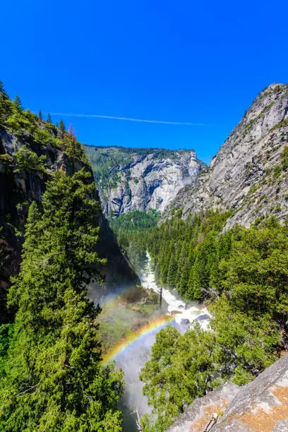 Merced River landscape in Yosemite National Park. Whitewater Rapids. California, USA.