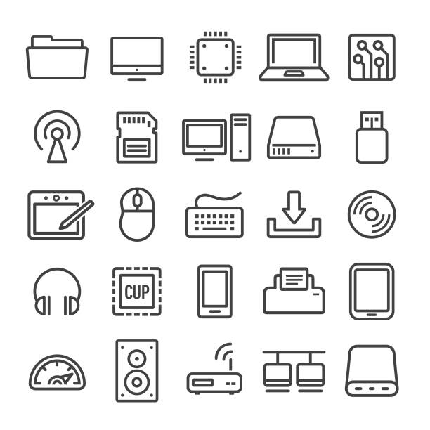 computer icons set - smart line serie - network server computer network rack computer part stock-grafiken, -clipart, -cartoons und -symbole