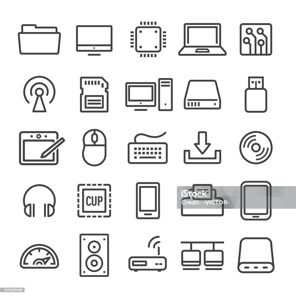 Computer Icons Set - Smart Line Series Computer, computer part Icon Symbol stock vector