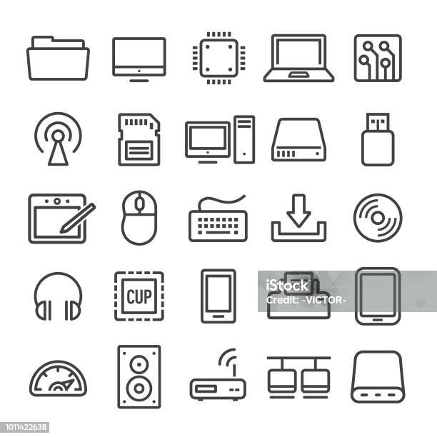 Computer Icons Set Smart Line Series Stock Illustration - Download Image Now - Icon Symbol, Laptop, Computer Keyboard