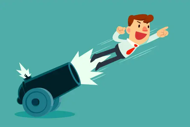 Vector illustration of businessman shot out of cannon