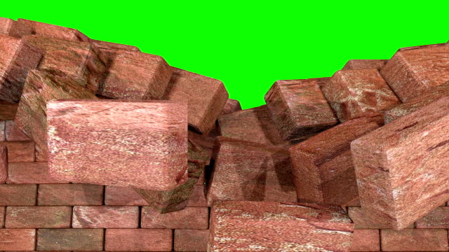 Wrecking red brick wall greenscreen loop