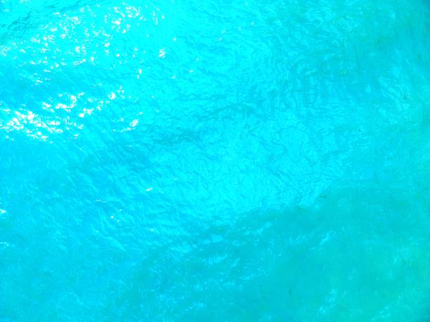 istock Aerial view on blue ocean water with sun reflections 1011436508